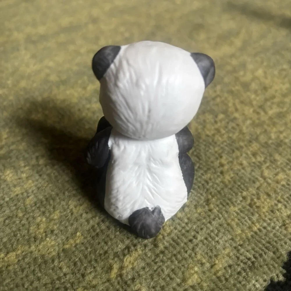 Vintage Ceramic Panda Bear Figurine Holding Flower & Ladybug Taiwan